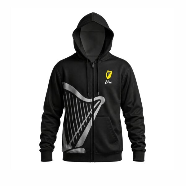 Irish proclamation hoodie black with harp front design and 1916 proclamation print on back