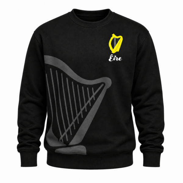 irish proclamation 1916 crewneck sweatshirt black 100% polyester with harp front and proclamation back