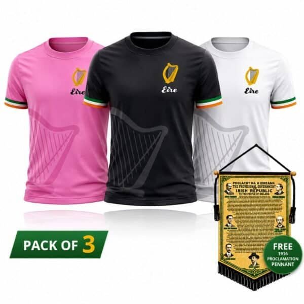 Irish Proclamation T-Shirt Bundle Pack of 3 Shirts with Free 1916 Proclamation Pennant